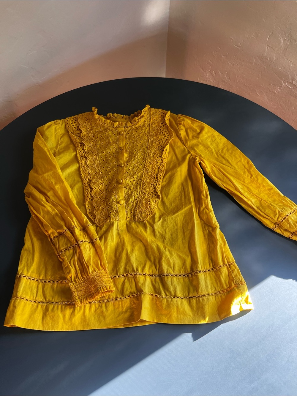 J. Crew Ruffle Neck Eyelet Lace
Top size 0 Yellow Peasant
Cottagecore Boho
